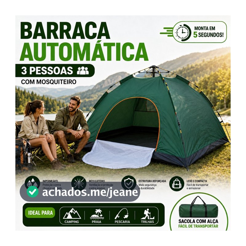 Barraca Automática 3 Pessoas para Camping Praia Pescaria com Mosquiteiro