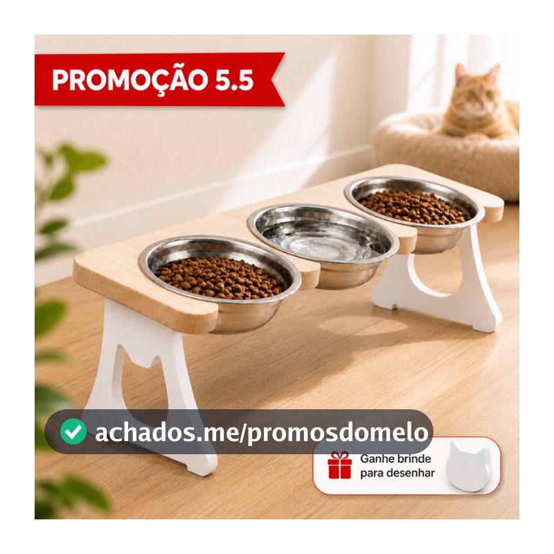 COMEDOURO EM INOX TRIPLO PARA GATOS OU CACHORROS PEQUENOS