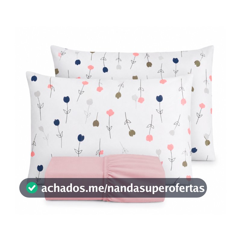 Kit Jogo de Lençol Liso Fronha Estampada 200 Fio 100% Algodão Extra Macio Com Elástico