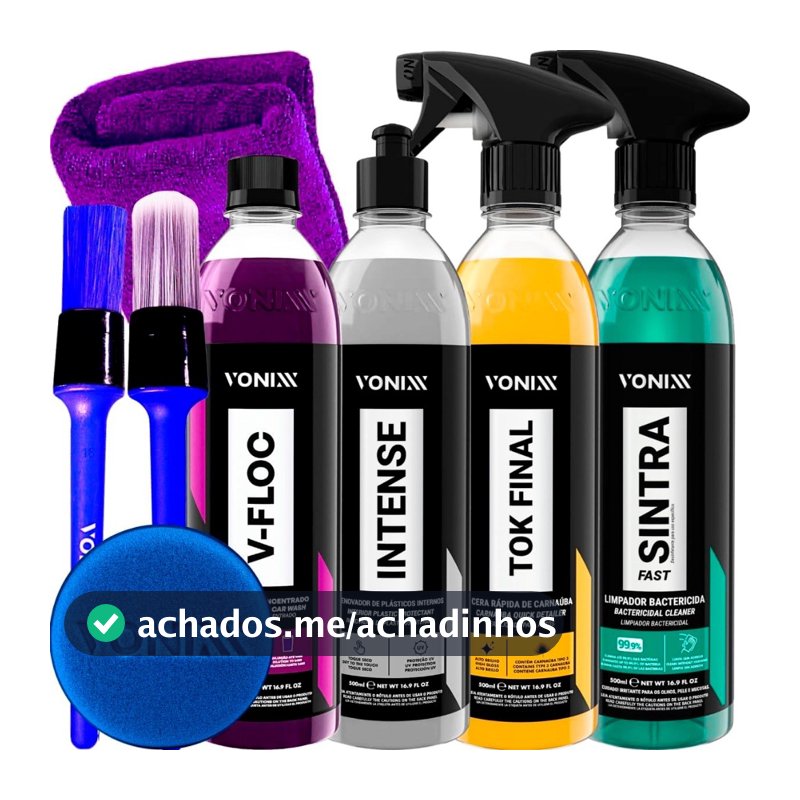 Kit Lavagem Automotiva Completa Vonixx Cera Carnauba Tok Final V-Floc Revitalizador de Plasticos intense Sintra fast