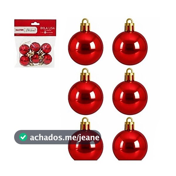 Bola De Natal 3cm De Ø Vermelha Metalizada Lisa Com 6 Peças