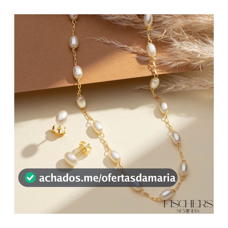 Conjunto Colar e Brinco Pérola Oval Banhado a Ouro 18k