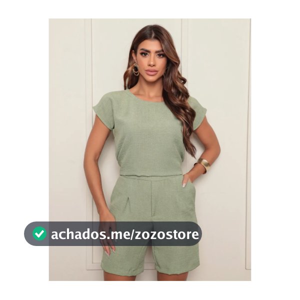 Conjunto Short Blusa Linho Cintura Alta C/ Elástico Feminino - PRONTA ENTREGA