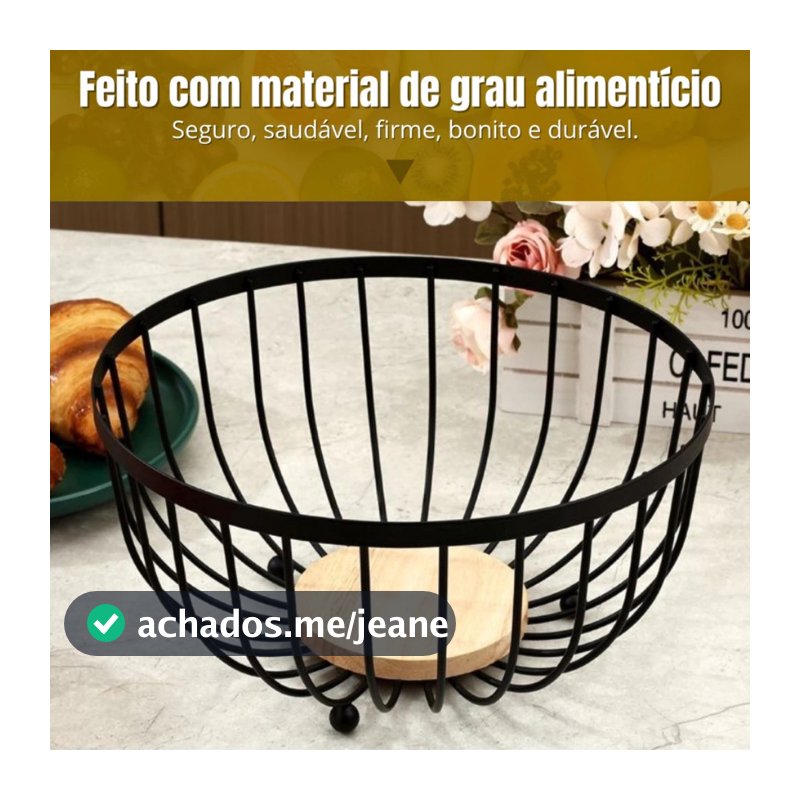Fruteira de Mesa Redonda Hauskraft – Ferro com Base de Madeira | Elegância e Organização para sua Cozinha