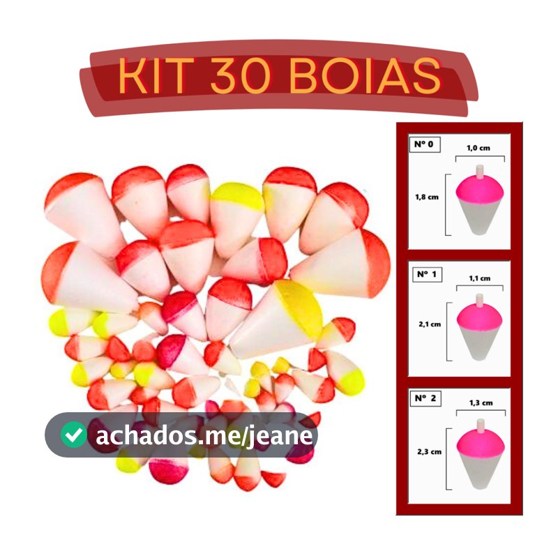 Boia de Pesca Isopor 30un Kit Pescaria Nº0 + Nº1 + Nº2 Boias Lambari Pesqueiro Tilápia Pescar