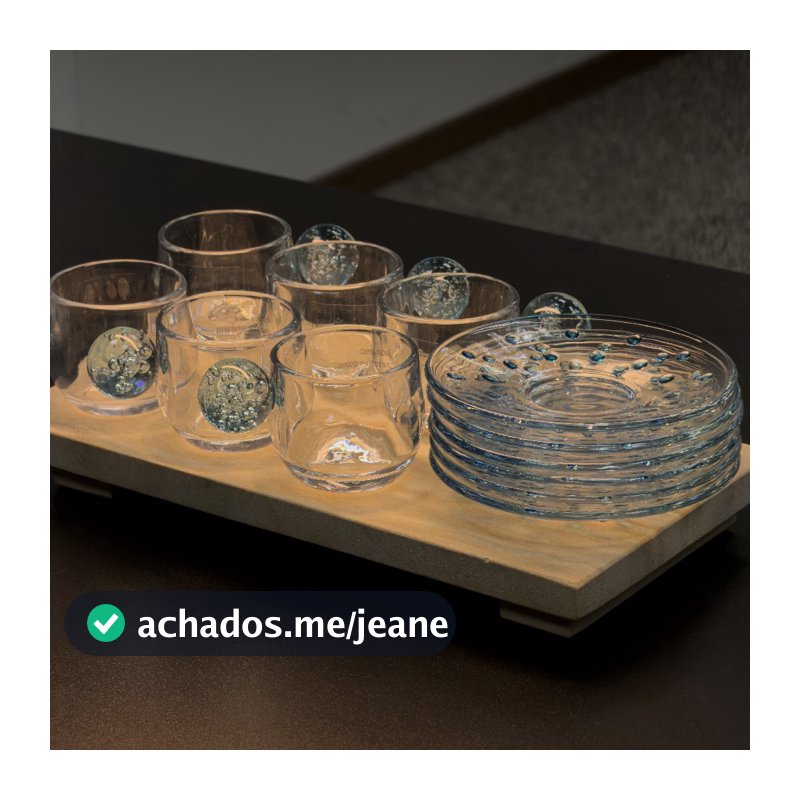Jogo 6 Xícaras Café Vidro Bolha Azul 90ml com Pires Luxo