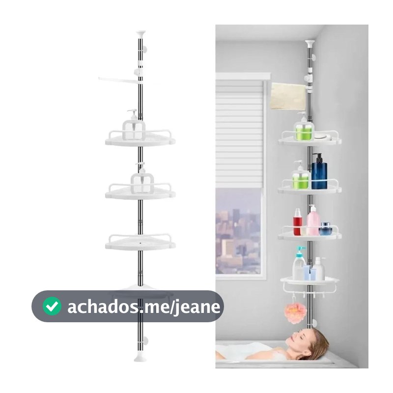 (ofetas)Prateleira de Canto 4 Bandejas Regulável Banheiro Chuveiro Piso Teto Cantoneira  320cm KUO