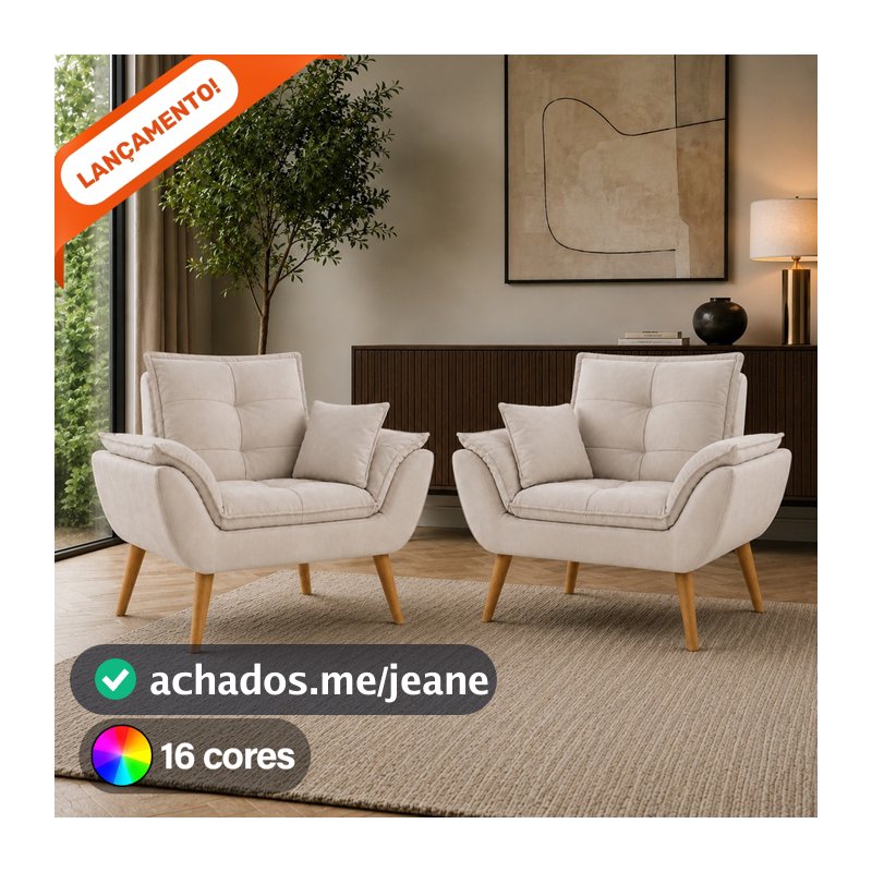 Kit 2 Poltronas Decorativas Opala Com Almofadas Amamentação Suede Aninha Poltronas