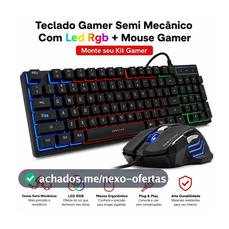 Teclado Gamer Semi Mecânico Com Led Rgb Usb Português/BR Pc Ps4