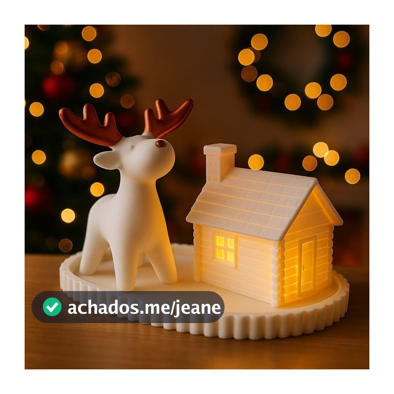 Enfeite de Natal com Bandeja Casinha Iluminada e Rena Decoração Natalina