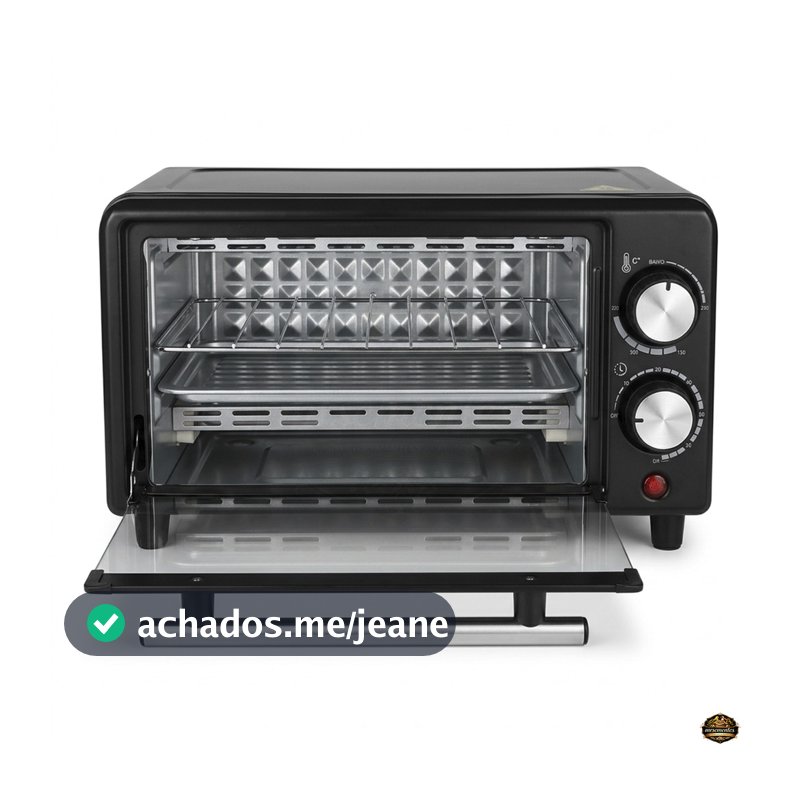 Forno Elétrico Pequeno 9 Litros Com Porta De Vidro Timer Assadeira Grelha Preto 800W Cozinha