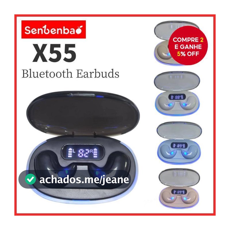 Senbenbao X55 Fones De Ouvido TWS Sono Sem Fio Bluetooth Display Led Alta Fidelidade Estéreo Cancelamento Ruído À Prova