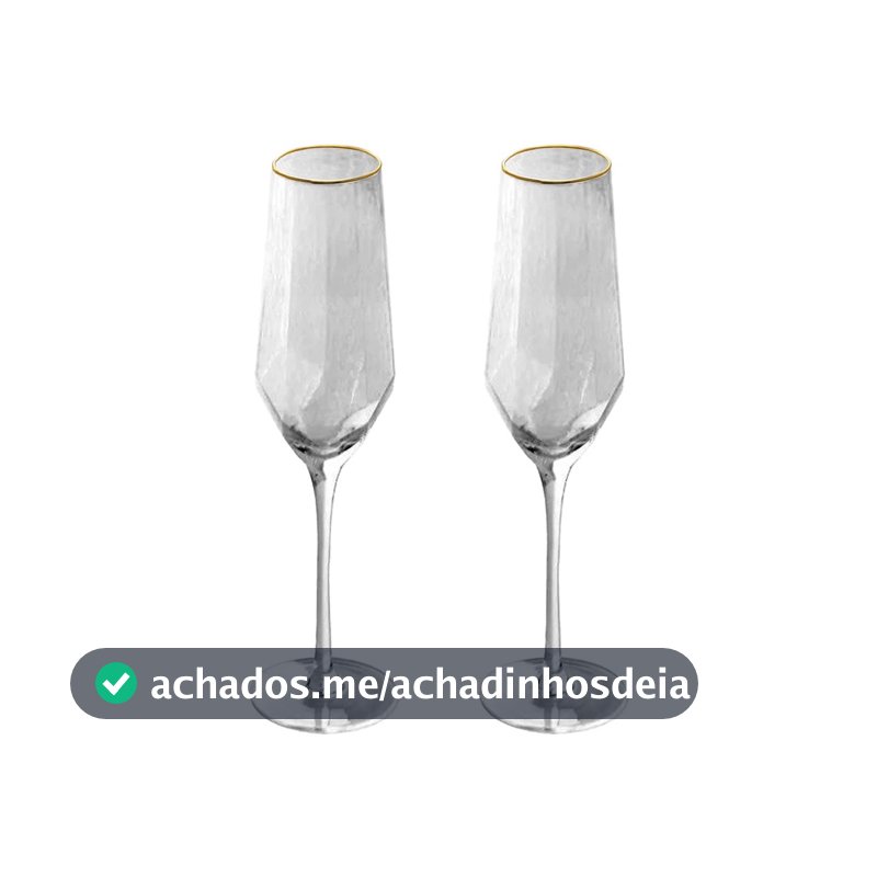 Conj. 2 Taças Champanhe Cristal Borda Dourada Taj 300ml Wolff