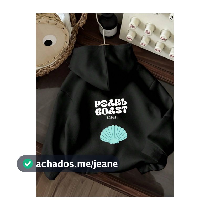 Moletom com capuz estampado gráfico ``Pearl Coast´´ e cordão, blusa de moletom casual Unisex no inverno e outono