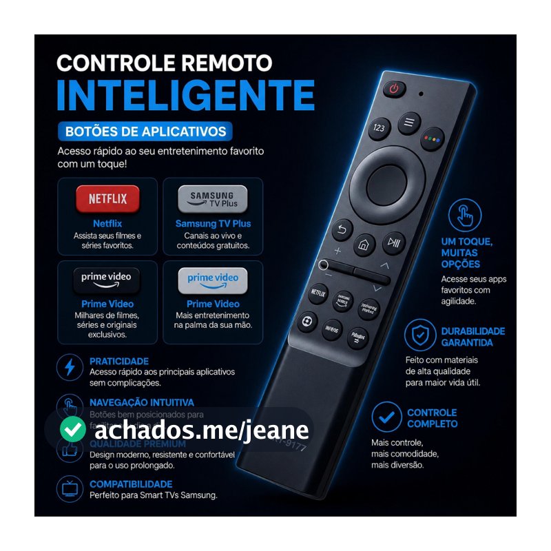 Controle Remoto Samsung 4k Smart Tv Au7700 Au8000 Compativel Universal Botões Aplicativos Netflix