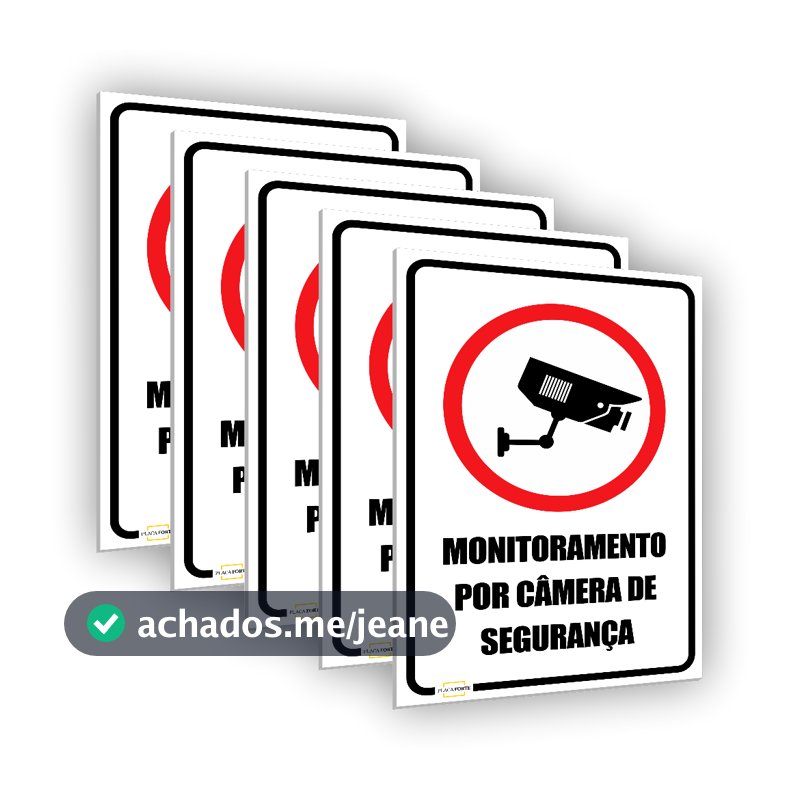 5 Placas Monitoramento por Câmera de Segurança 10x15cm 15x20cm 20x30cm