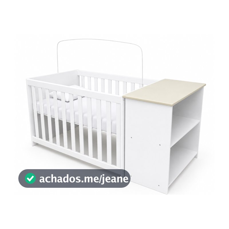 Berço Americano Lila Branco MDF Completo Incluso Colchão Haste De Mosquiteiro e Trocador Integrado ou Uso Separado - AV