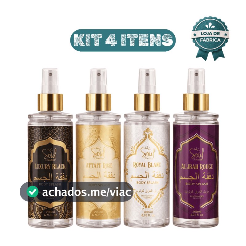 Kit 4 Body Splash Árabe Importado Luxury Attaff Rose Royal Blanc Allibah Rouge Perfumes