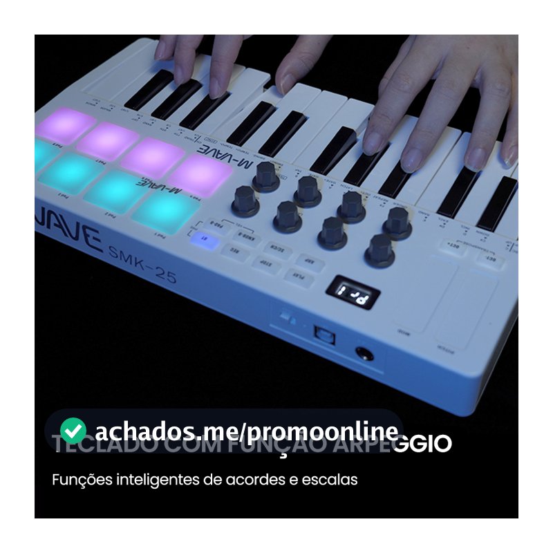 M-VAVE Mini teclado controlador MIDI portátil de 25 teclas USB com 8 pads de bateria retroiluminados 8 botões