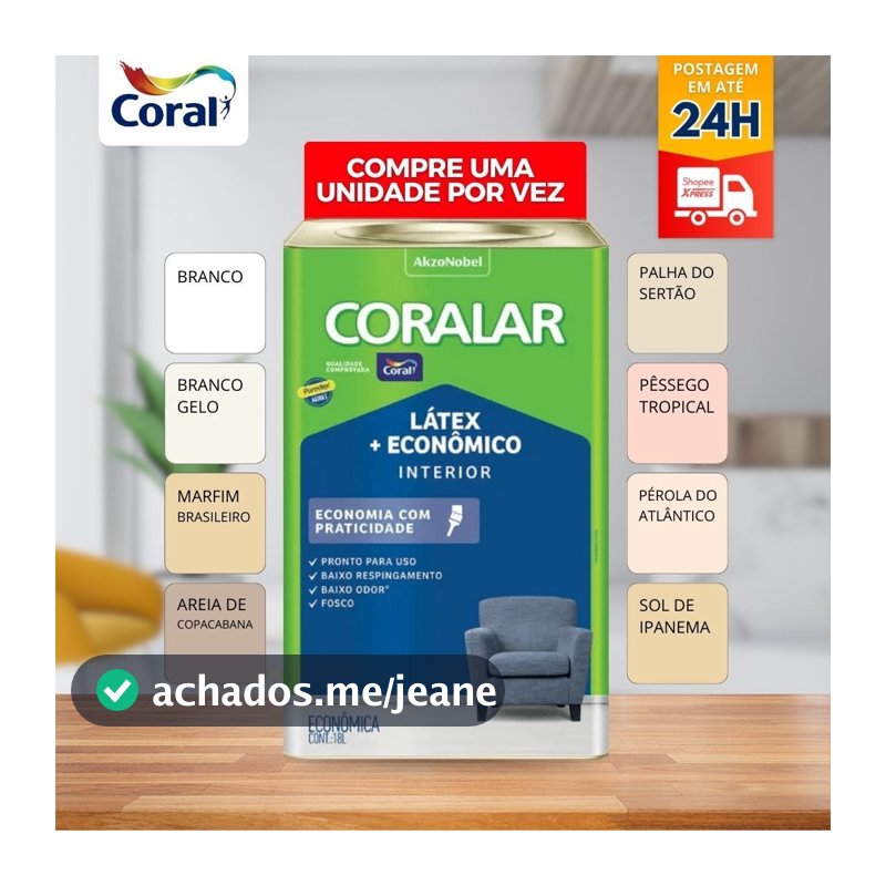 Tinta Látex Econômica Coralar Paredex Secagem Rápida 18 Litros Coral - cores | Parede, quarto, sala