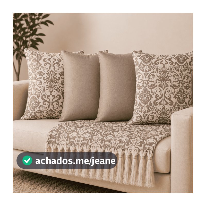 Kit Manta Decorativa 1,80x1,40 + 4 Capas de Almofada Jacquard Sofá Sala Luxo