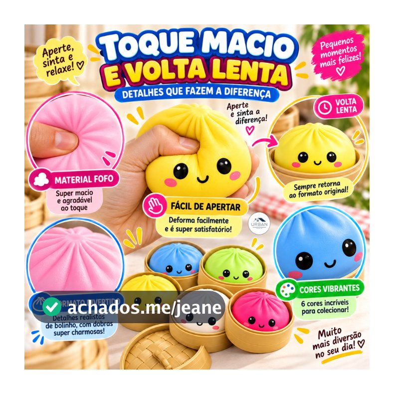 Fidget Toy Squishy Divertido | Pãozinho Macio com Glitter para Apertar | Brinquedo Sensorial Relaxante Colorido