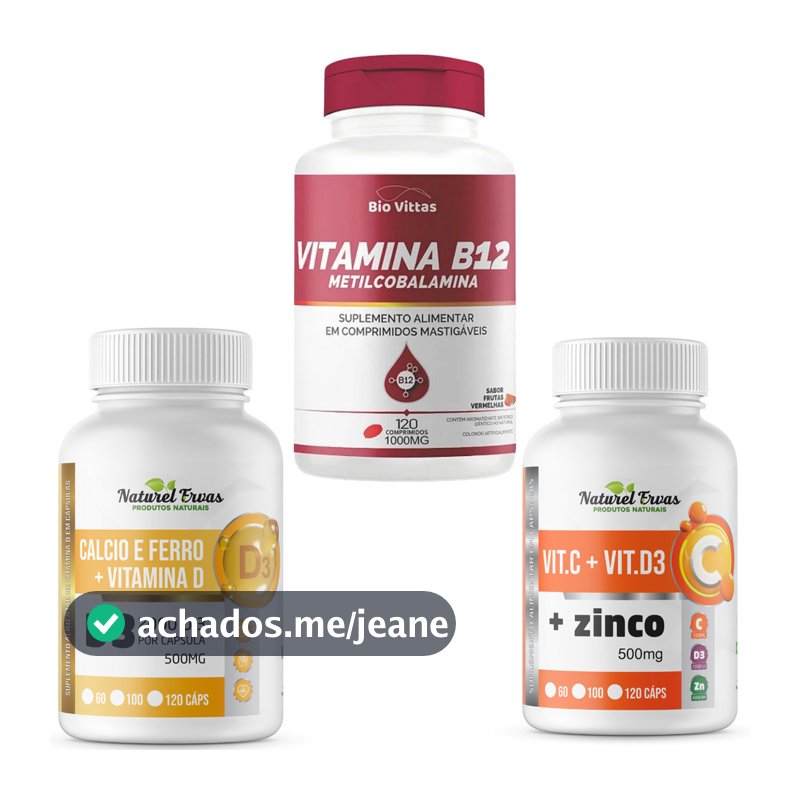 Kit Vitamina B12 + Cálcio D3 + C D3 E Zinco – 120 Cáps - Original - Suplemento Alimentar
