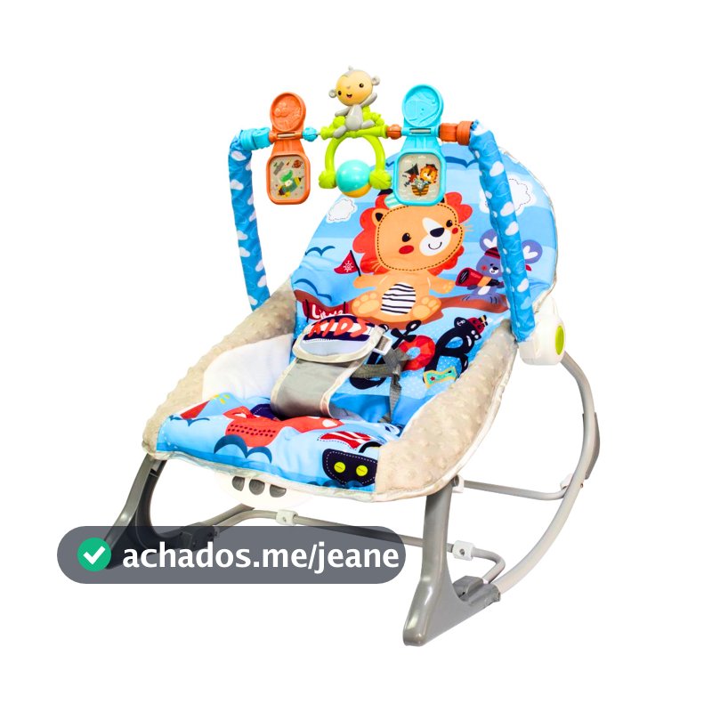Cadeira de Descanso Bebê Balanço Musical Vibratória Reclinável Mobile C/Cinto 0 a 18kg - KaBaby Azul