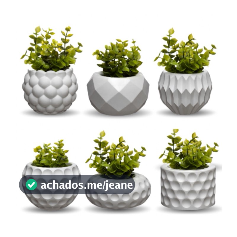 Kit 6 vasos decorativos com plantas artificiais inclusas para decoração sala quarto banheiro lavabo