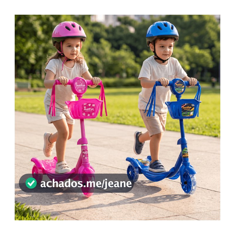Patinete Infantil 3 Rodas Cesto Musical Guidão Giratório Luz de LED Freio Traseiro Suporta 40kg Azul Rosa