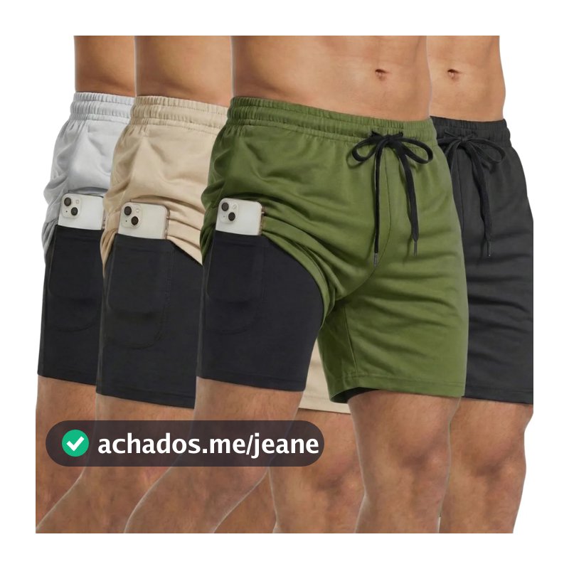 Kit 4 Shorts - 2 Em 1 Masculino Bermuda Academia Treino Corrida