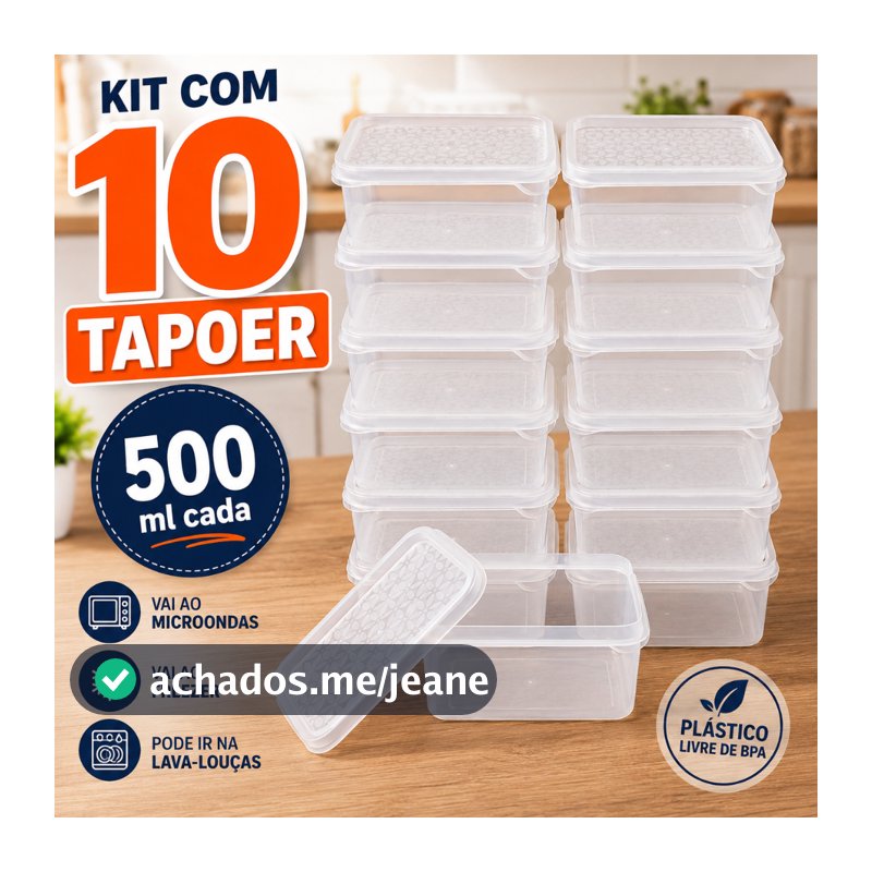 Tapoer Kit com 10 unidades de Potes plástico transparente Hermético econômico ,  qualidade organizador de alimentos FIT