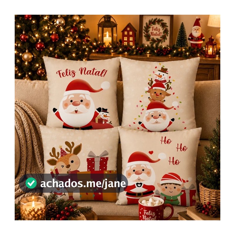 CAPAS NATALINAS Kit com 4 Capas para Almofadas Decorativas 45X45 Direto de Fabrica