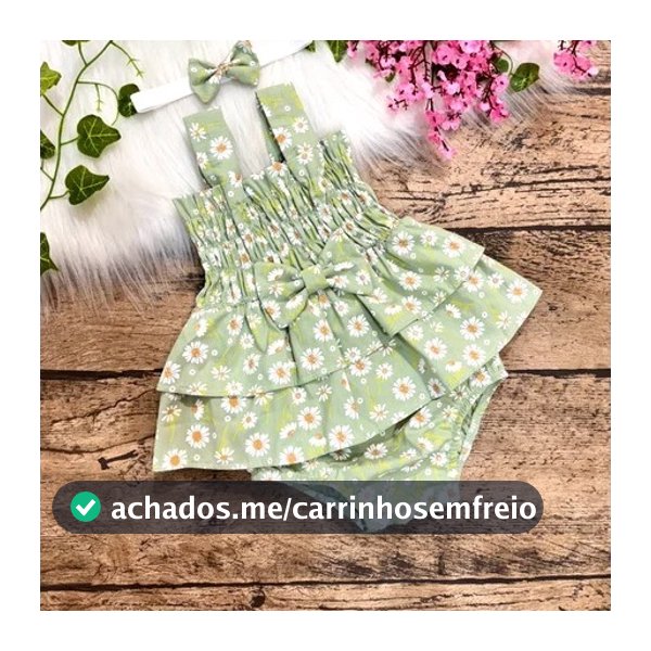 Body Vestido Bebe Menina 100% algodão tiara Tamanho 4 a 16 meses