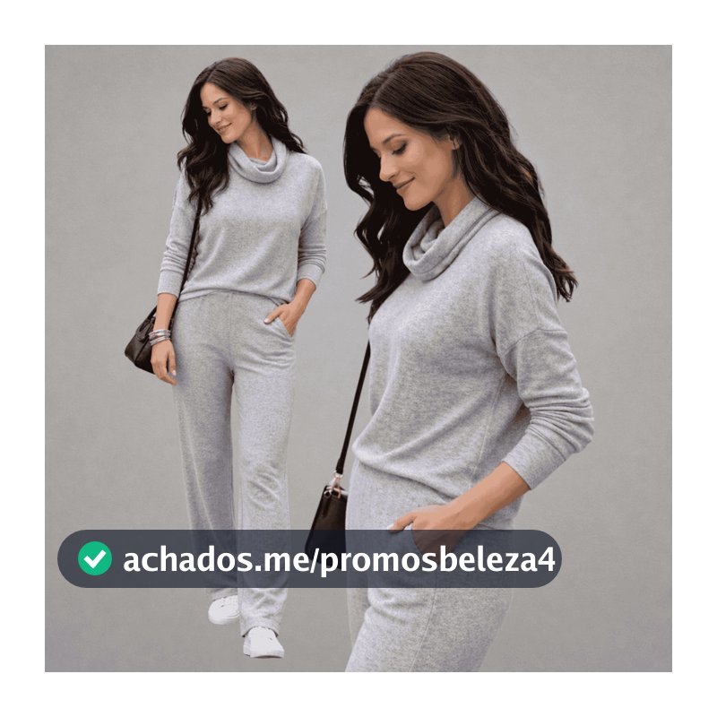 Conjunto Lanzinha Feminino Quentinho Elegante Inverno Blusa Gola Boba e Calça Pantalona Confortável