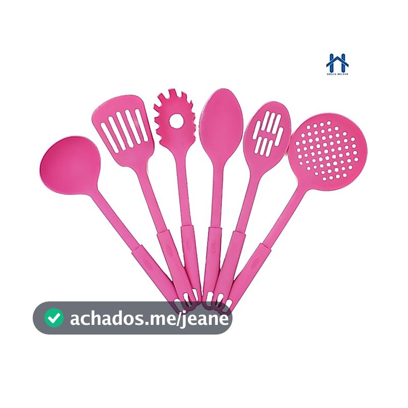 Conjunto 6 Utensilios com Gancho de Cozinha de Nylon Colher Concha Escumadeira Espátula Pegadores