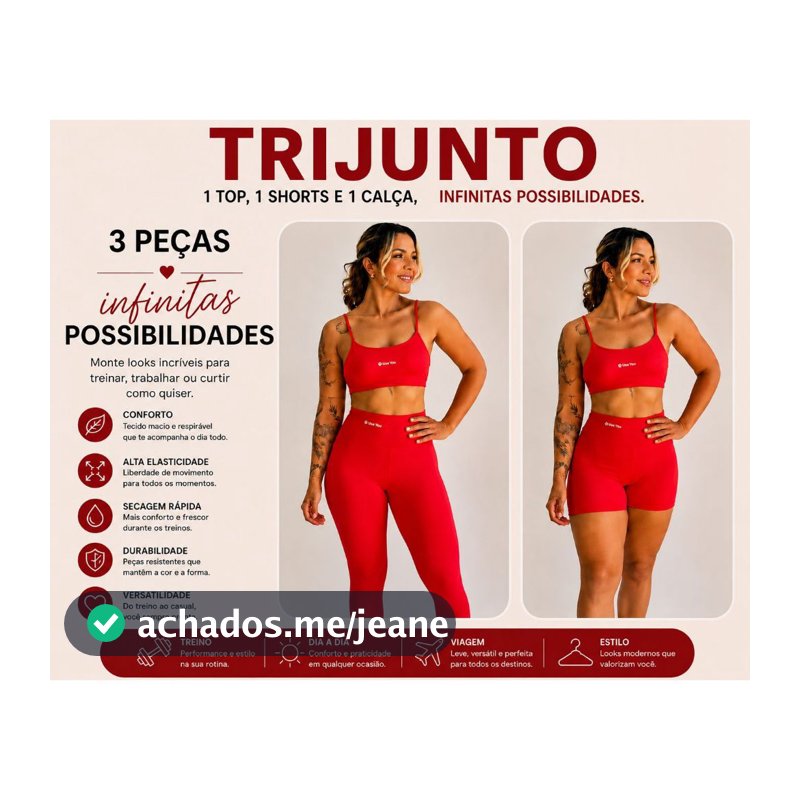 Tri-Junto Legging + Short Cintura Alta + Top Forrado com entrada Bojo