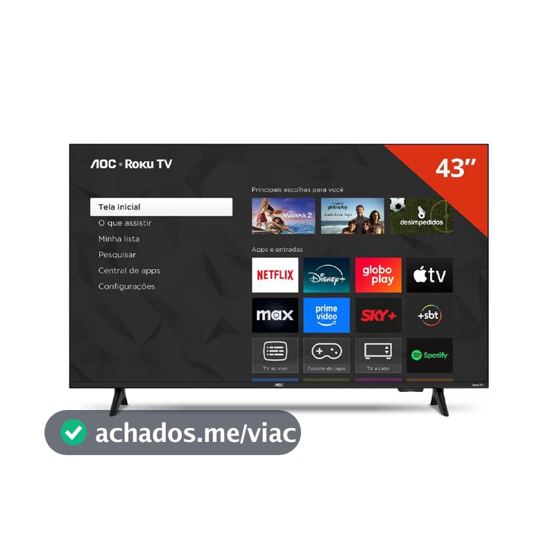 Smart TV 43 polegadas 43S5155 78G Full HD LED Wi-Fi Roku TV Dolby Audio AOC