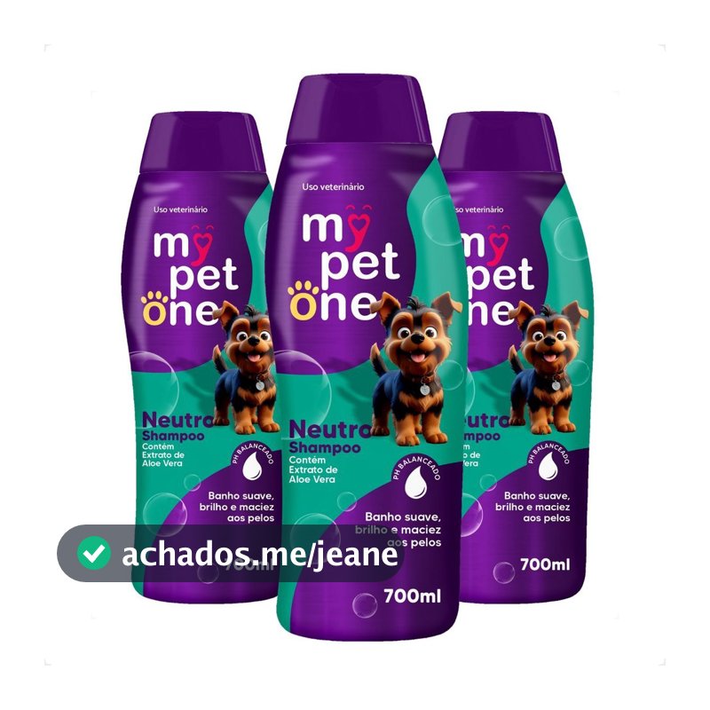 Kit 3 Shampoo Neutro 700mL Cães e Gatos Mypetone