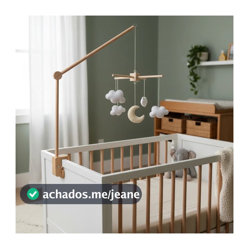 Suporte de Pendurar Mobile Infantil para Berco de Bebê Madeira Natural