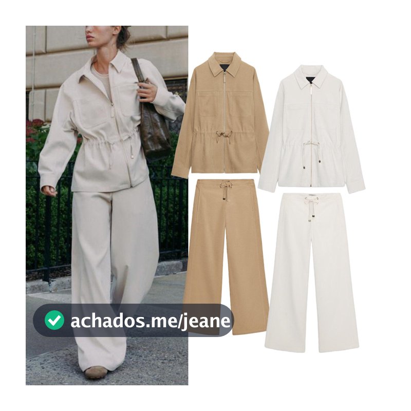 Z outono terno feminino lapela bolso jaqueta + cintura alta calças largas8372265 8372268
