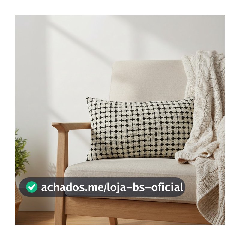Almofada Boho Algodão Andaraí Retangular 30x50cm Off White/Preto