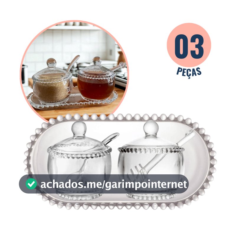 Kit 3 Peças Açucareiro Meleira E Travessa Cristal Pearl Bolinha Wolff