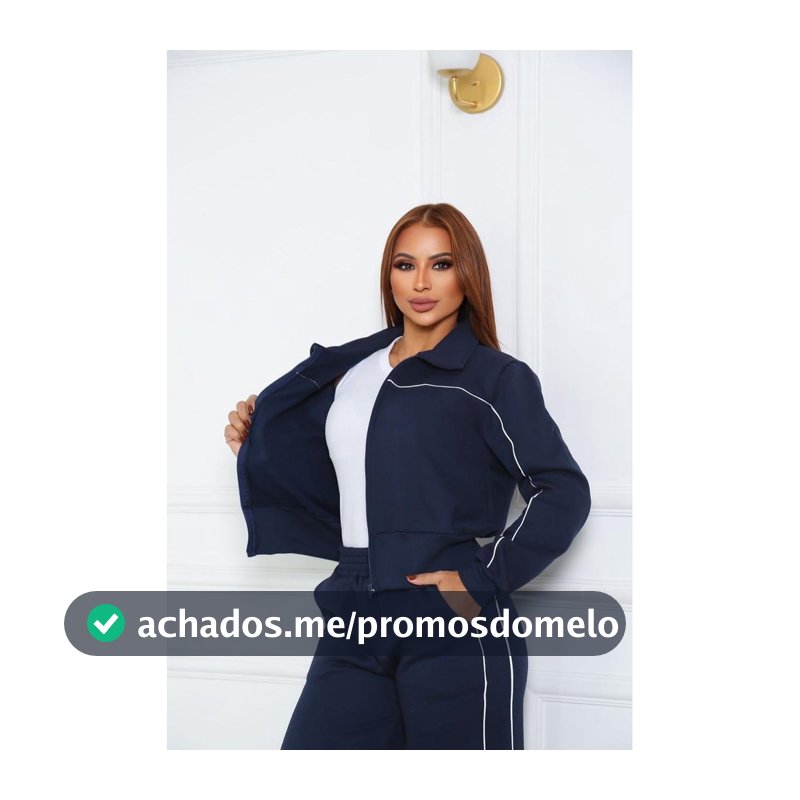 Conjunto Feminino de Moletom Felpado 2 Cabos com Listras Laterais - Azul Marinho