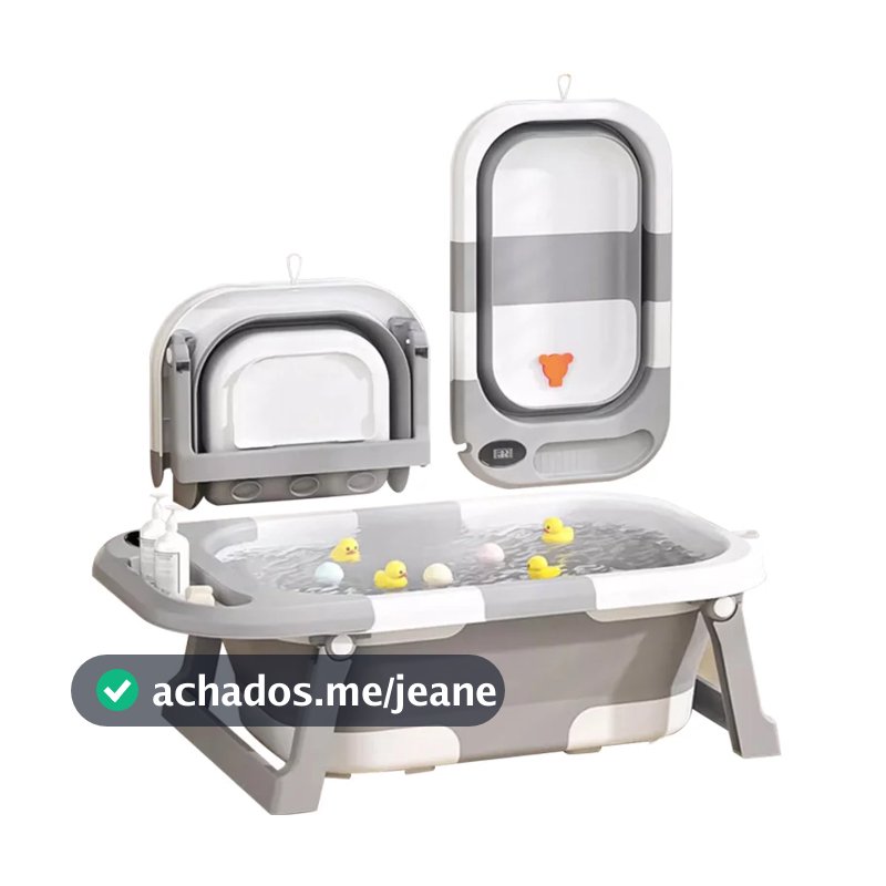 Banheira Bebê Dobrável Portátil Termômetro Segurança Banho Infantil Compacta Viagem Apartamento