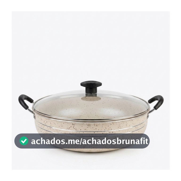 Panela Grande Frigideira Wok Silver Lines Antiaderente com alças + Tampa.