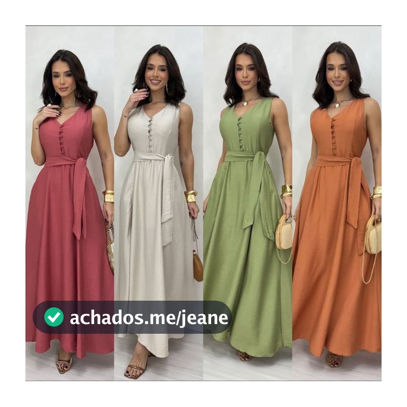 Vestido Longo Feminino Elegante com Botões Perola Funcionais e Faixa na Cintura | Vestido Casual Social | Moda Feminina