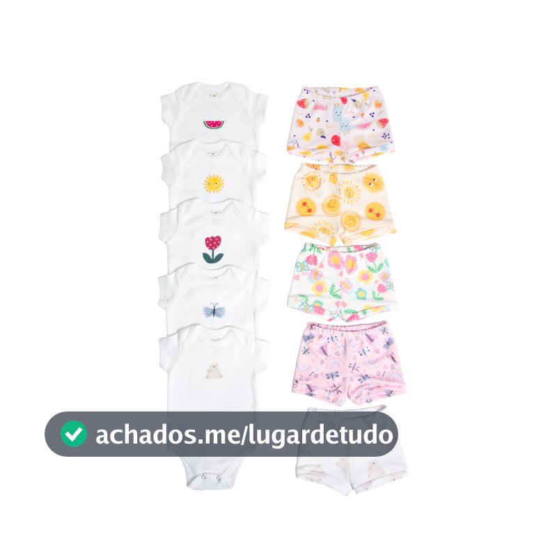 Kit 10 peças Curto - Conjunto Melancia, Tulipa, Ursinho, Solzinho e Libelula