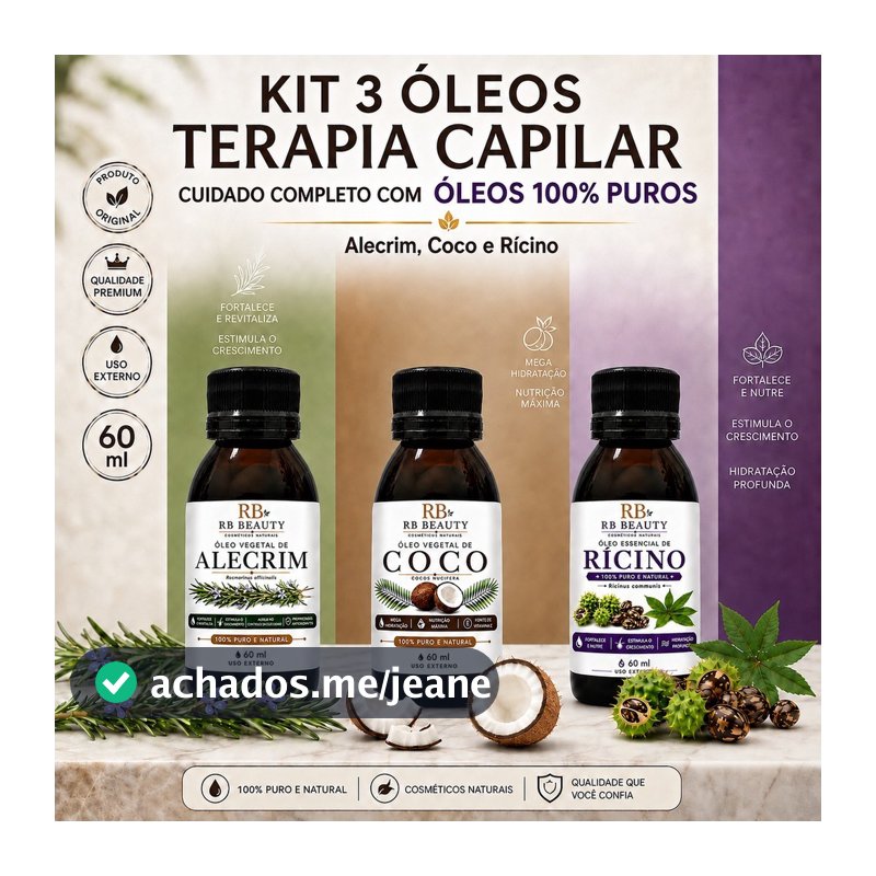 Kit Cuidados Capilar Com Misturinha Óleo de Coco + Ricino + Alecrim 60ml