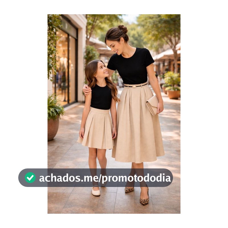 Kit Mãe e Filha Regata + Saia Midi e Short Saia Infantil Duna Linho Premium Forrado com Bolso Moda Família